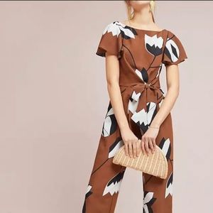 Anthropologie brown and black floral jumpsuit